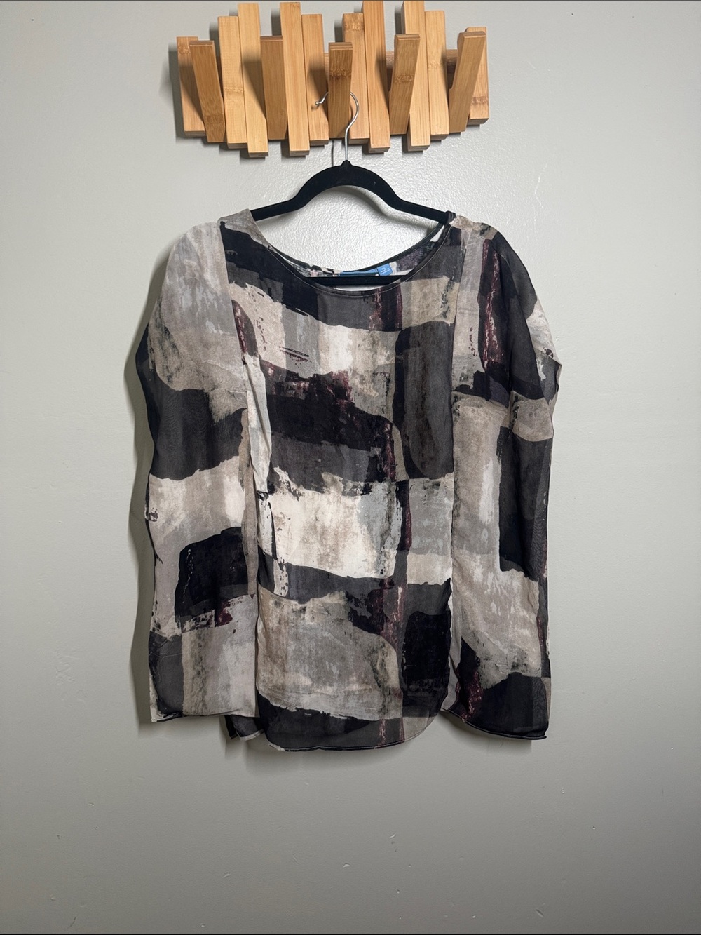Simply Vera Vera Wang Abstract Sheer Blouse - Black, Gray, Cream